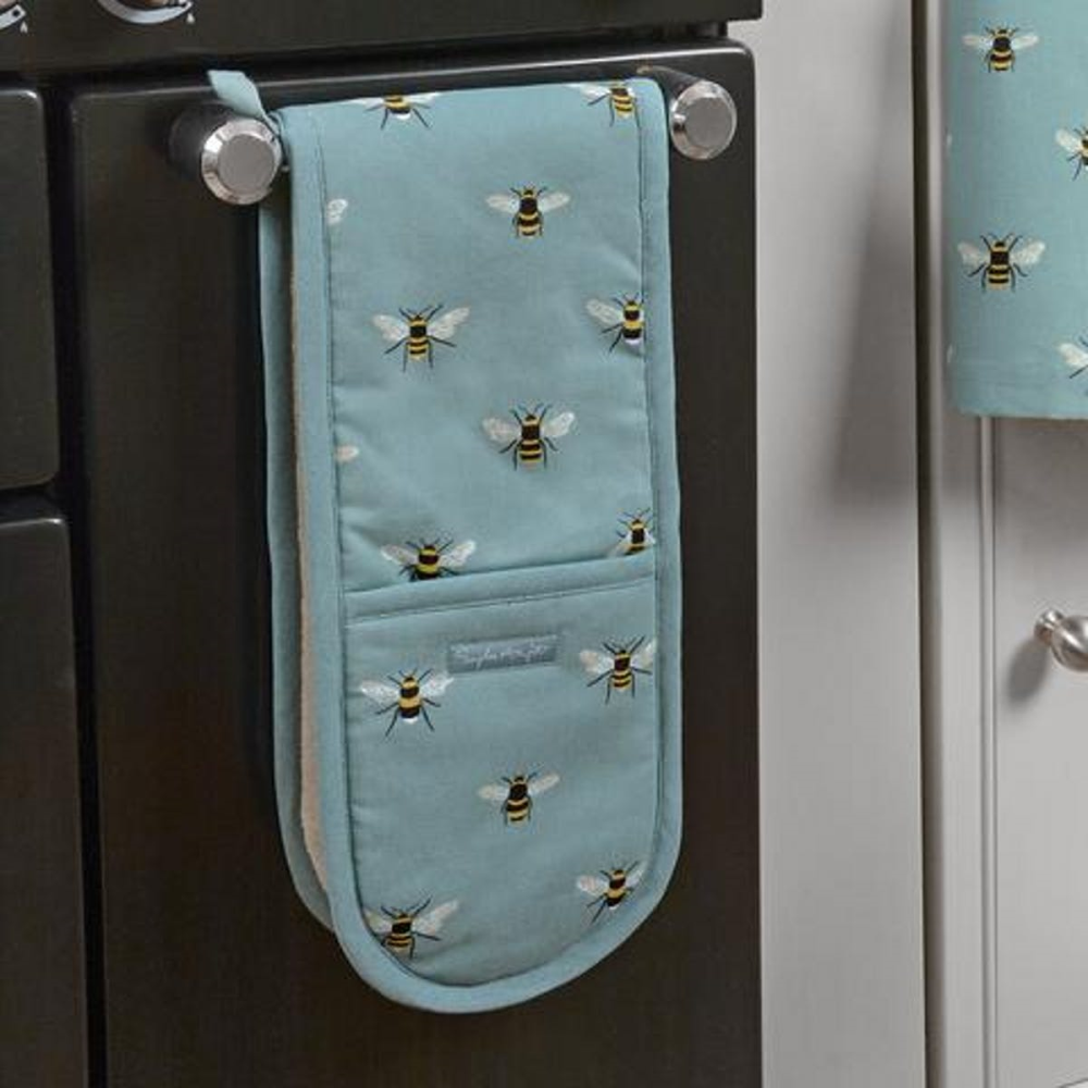 Bees Double Oven Gloves, Teal-1