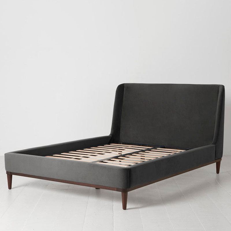 Bed 02 Velvet Double Frame, Charcoal-1