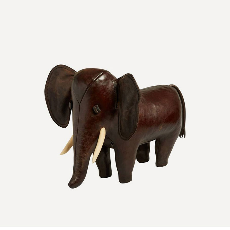 Hand Crafted Leather Elephant, Trunk Down, Small-1