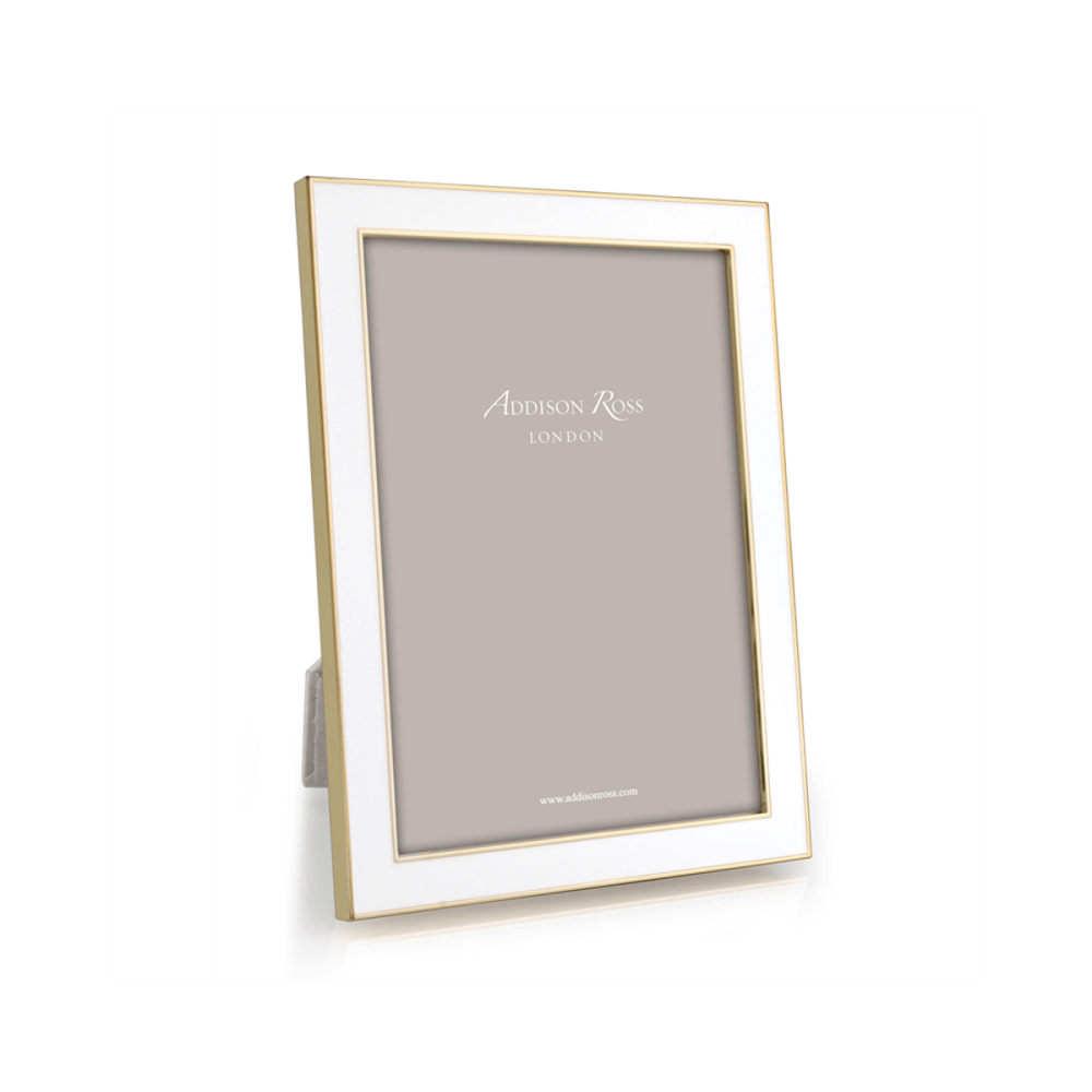 Enamel Range Photograph frame, 4 x 6" with 15mm border, White With Gold Plate-0