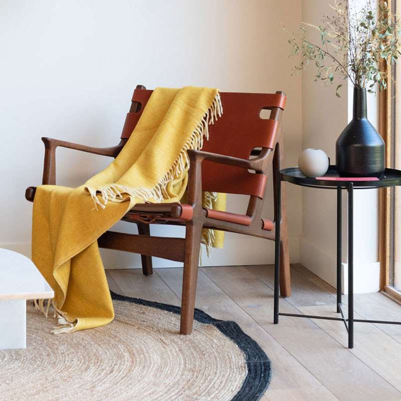 Herringbone Wool Blanket, 145 x 190cm, Mustard Herringbone-0