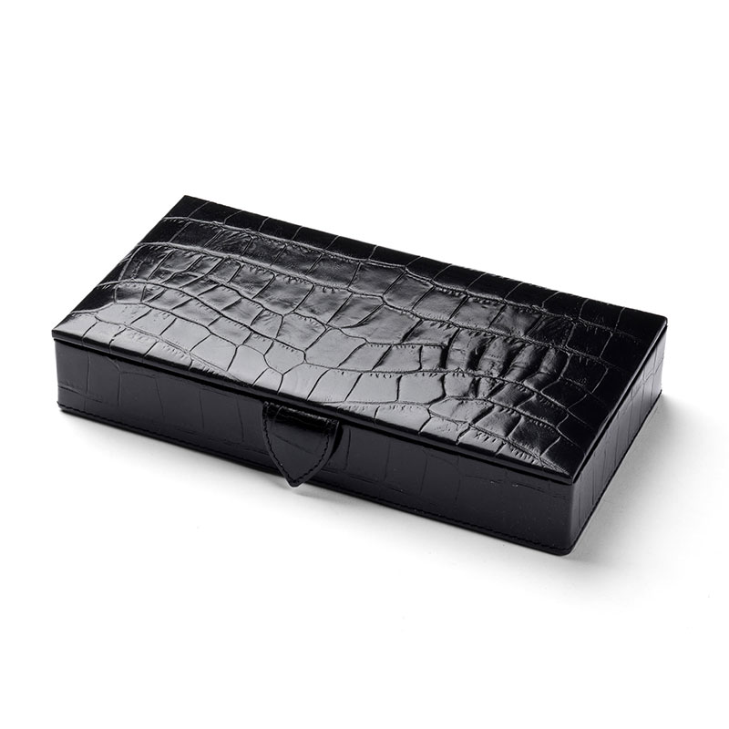 Cufflink Box, L11.5 x W21.5cm, Black Croc-1