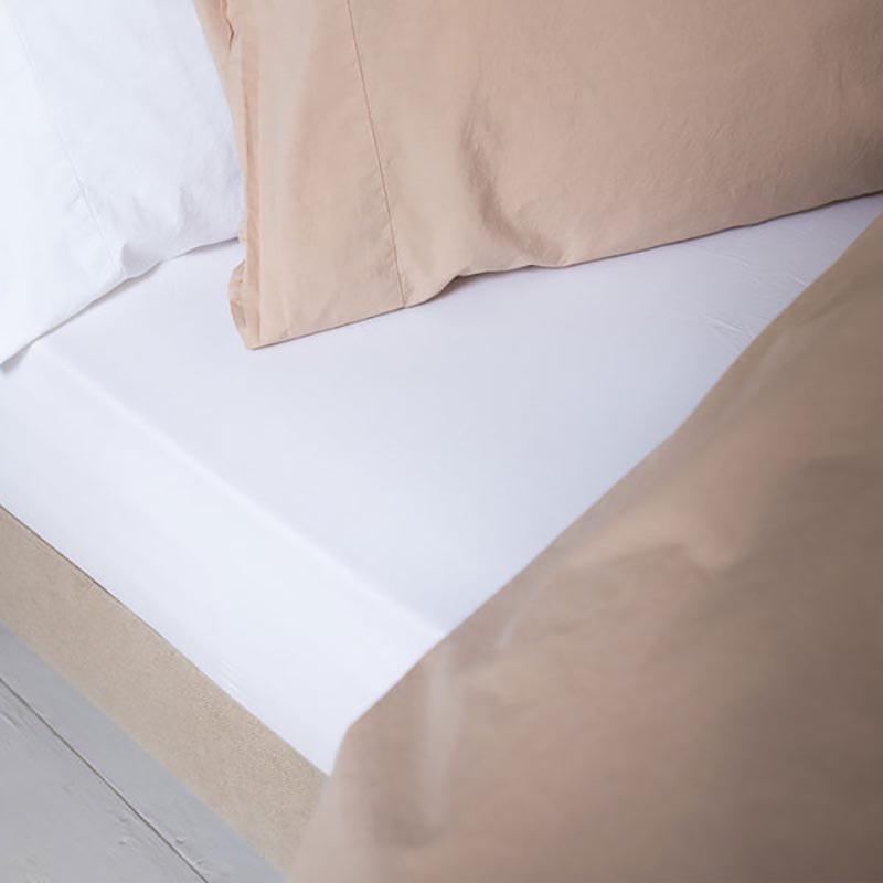 Washed Cotton Percale Super King Fitted Sheet, White-1