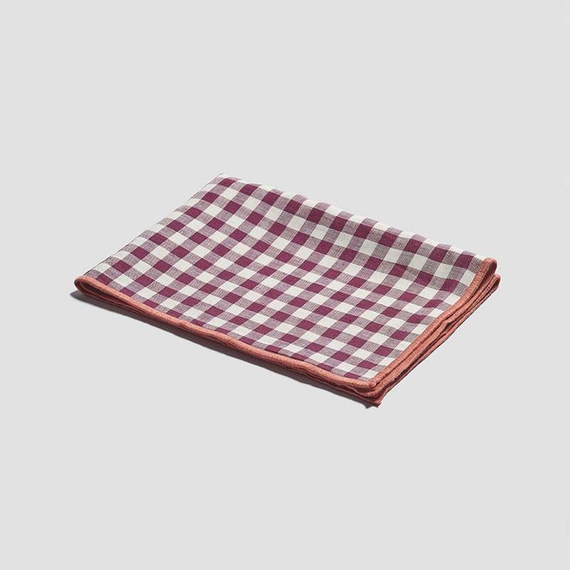 Gingham Linen Set of 4 Placemats, 35 x 50cm, Berry-0