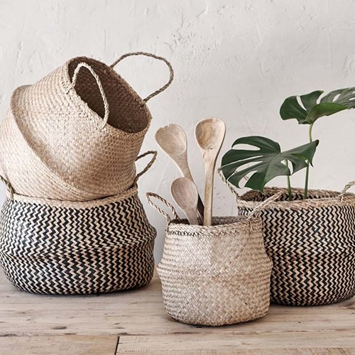 Ekuri Basket, Small, H38 x D30cm, Natural and Black-1