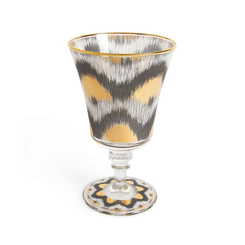 Ikat Wine Glass, 15H x 9cm, Black/Gold-0