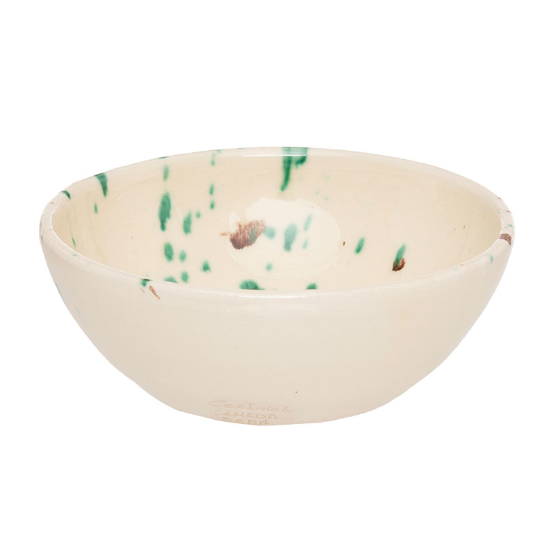 Manchada Set of 4 Speckled Bowls, D15cm, White & Green-2