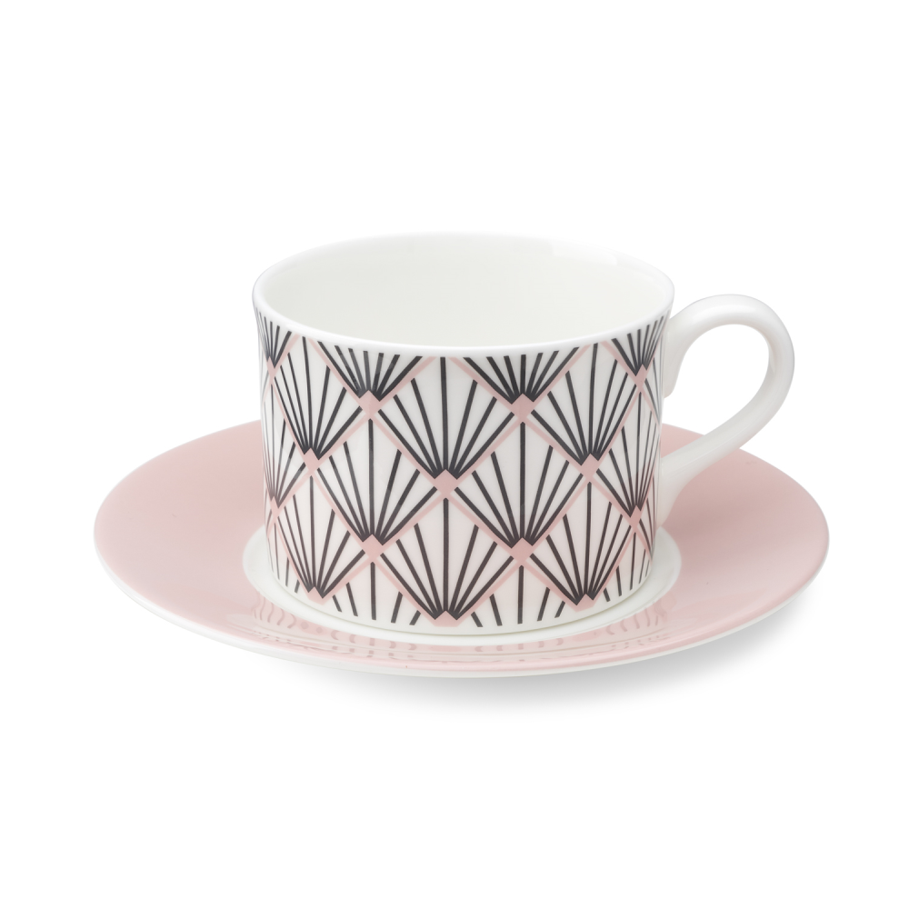 Zighy Cup and Saucer, 250ml, Grey & Blush Pink-1