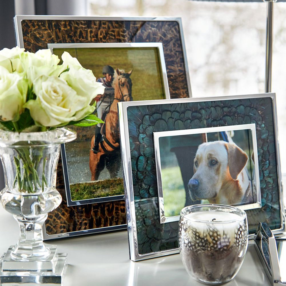 Feather and Glass Photo Frame, 8x10", Hen Pheasant-0