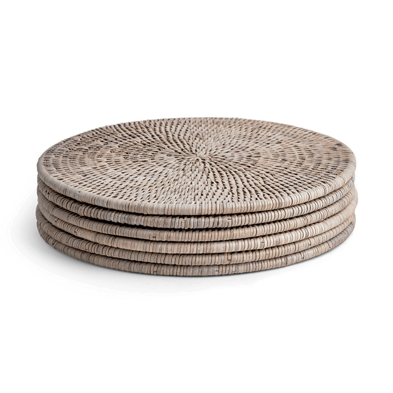 Ashcroft Set of 6 Round Placemats, D29cm, Rattan-1