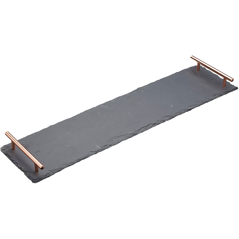 Serving platter with handles, L60 x W15 x H4cm, slate/copper-1