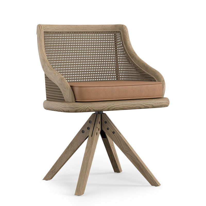 Carlos Cane Swivle Chair, Natural-1