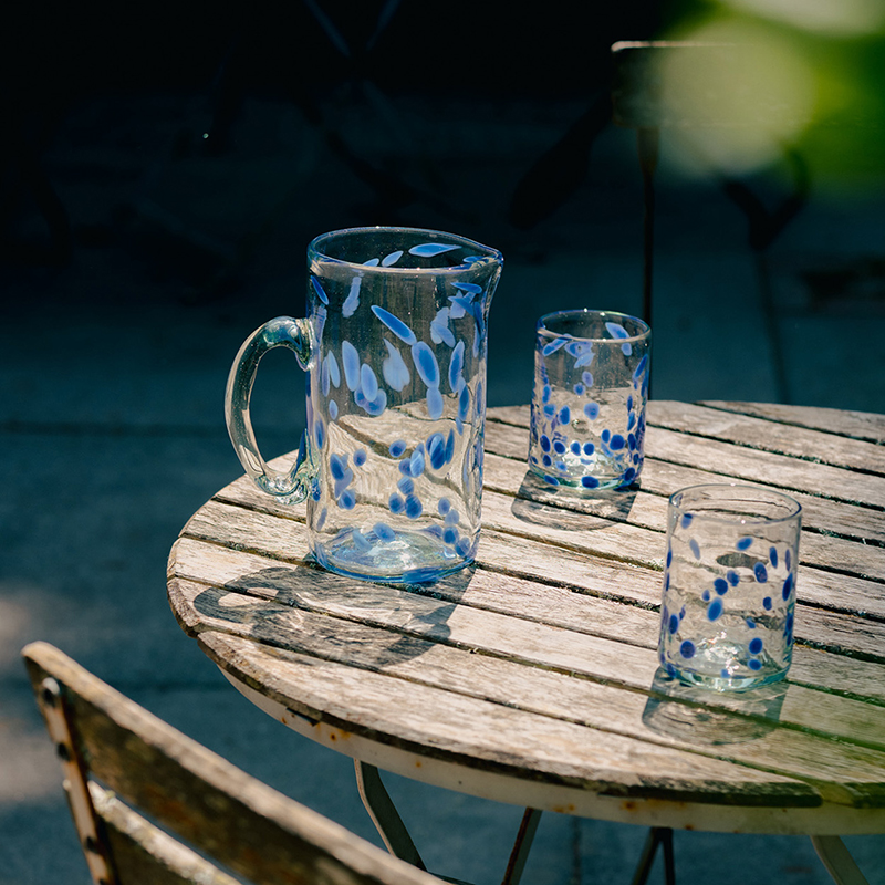 Azul Set of 4 Hand Made Glass Tumblers, H11cm, Blue-3