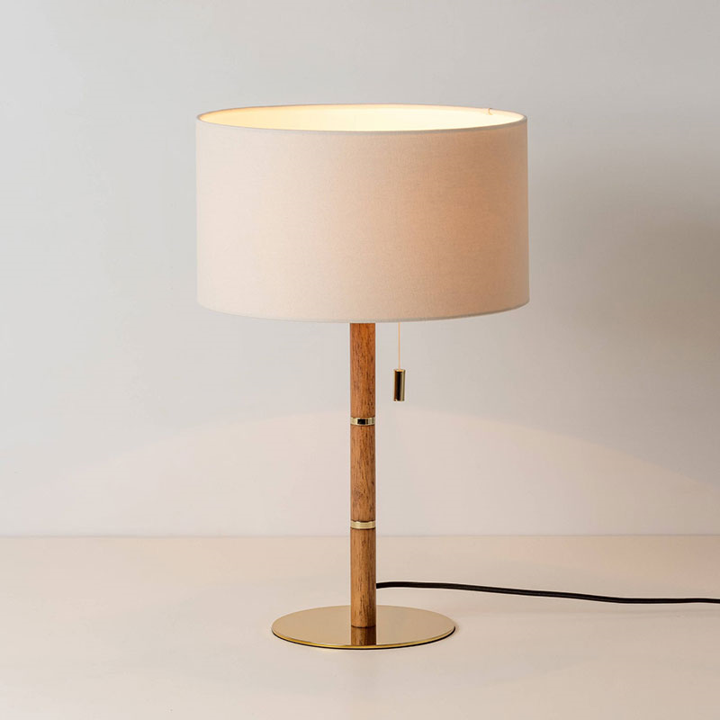 Disk Table Lamp, H51cm, Brass & Wood-1