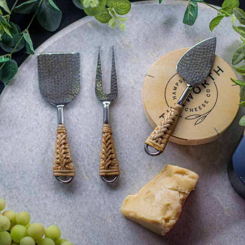 Rattan Cheese Utensil Set, Silver-2