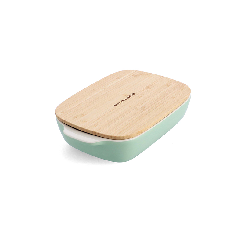 Stoneware Dish with Bamboo Lid, 26cm, Pistachio-6