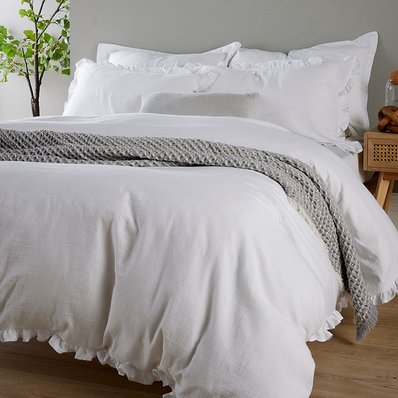 Organic Retreat Ruffle Duvet Set, Super King, White-2