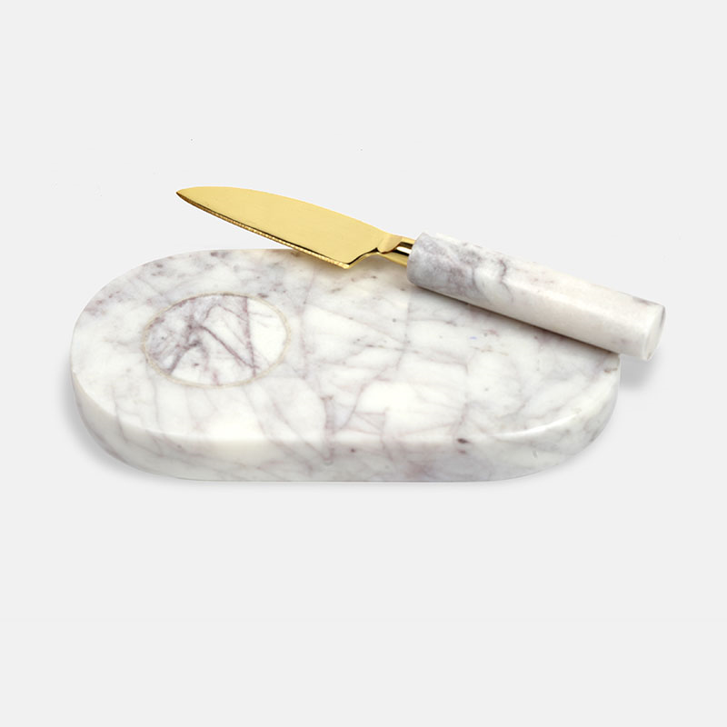 Jermyn Chopping Board with Small Knife, White Marble-0