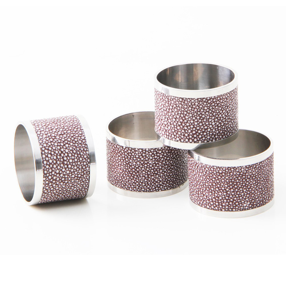 Napkin Rings, Mulberry Shagreen, Set of 4-0