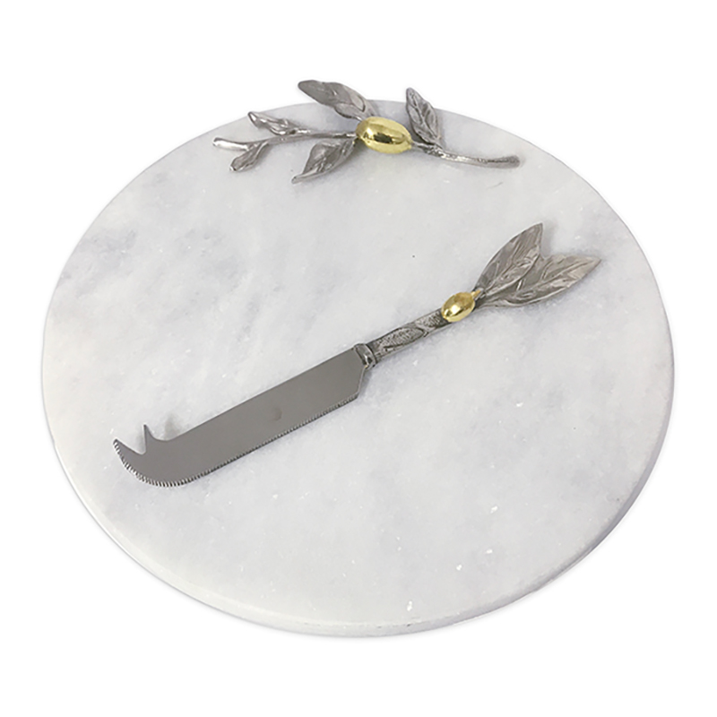 Olive Cheeseboard & Knife Set, D25cm, Marble-1