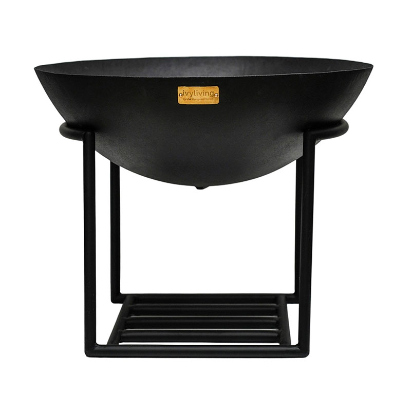 Outdoor cast iron firebowl on stand, W57cm, Black-1