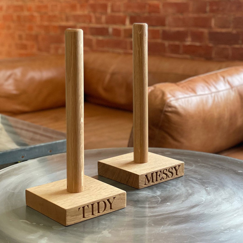 Messy/Tidy Kitchen Roll Holder, Oak-0