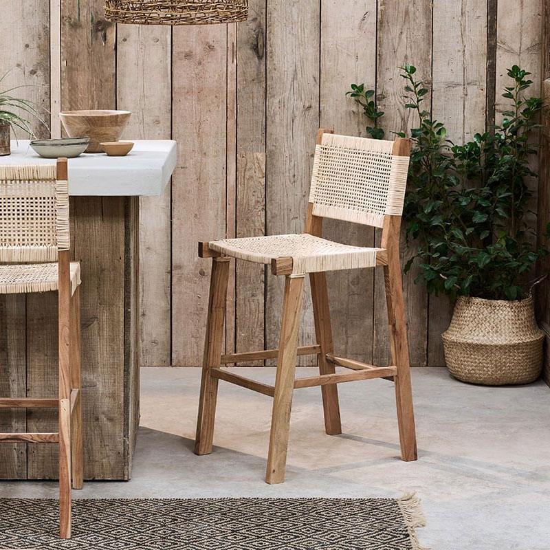 Madrisana Acacia & Rattan  Bar Stool, H105cm, Natural-0