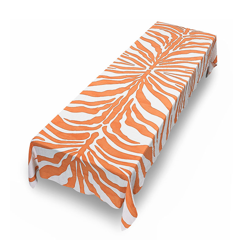 Zebra Linen Tablecloth, 250cm x 165cm, Tangerine Orange-1