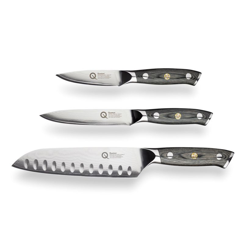 Q30 Series 3 Piece Damascus Steel Paring, All Purpose & 17.5cm Santoku Knife Set, Black-0