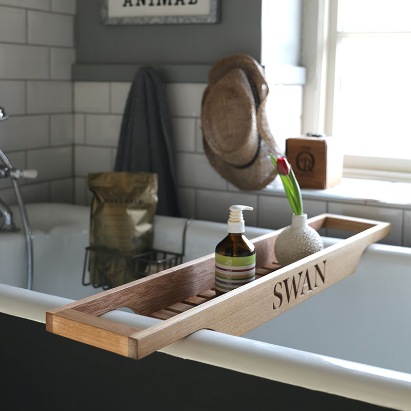 Personalised Slatted Bath Bridge, Oak-1