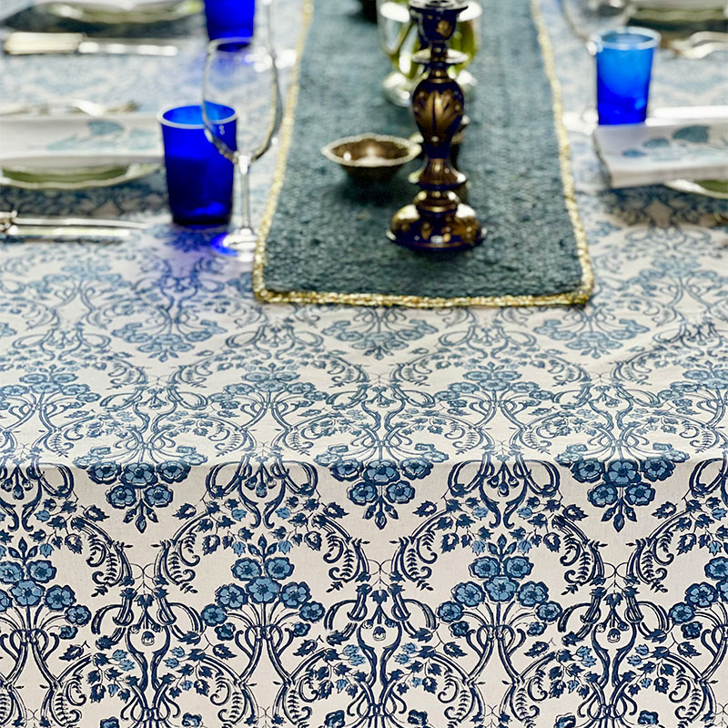 Nilaya Tablecloth, 180 x 360cm, Blue-3