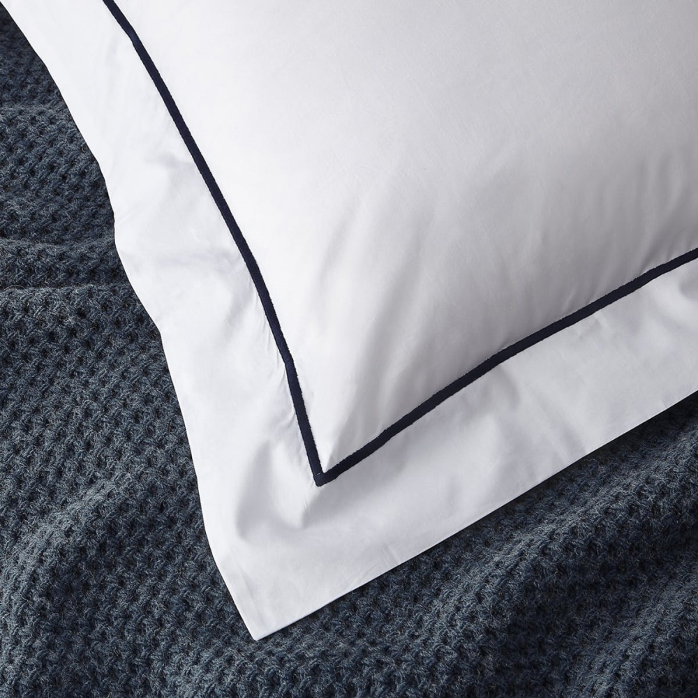 Savoy - 400 Thread Count Egyptian Cotton Super king oxford pillowcase, 50 x 90cm, White/Navy-2