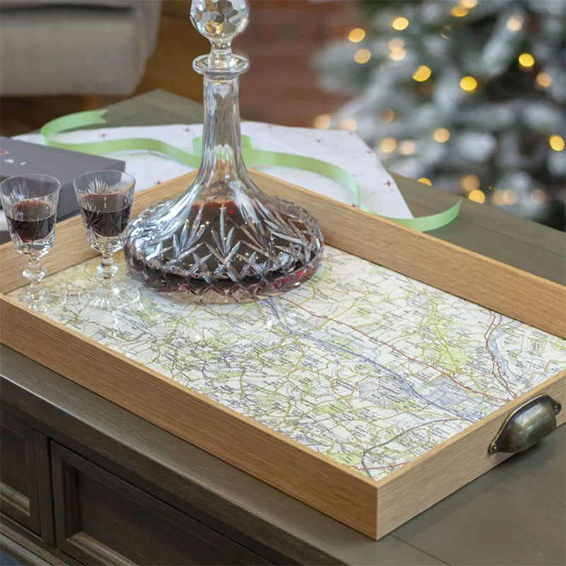 Personalised Drinks Tray with Map Voucher, 46 x 32cm, Oak, Oak-0