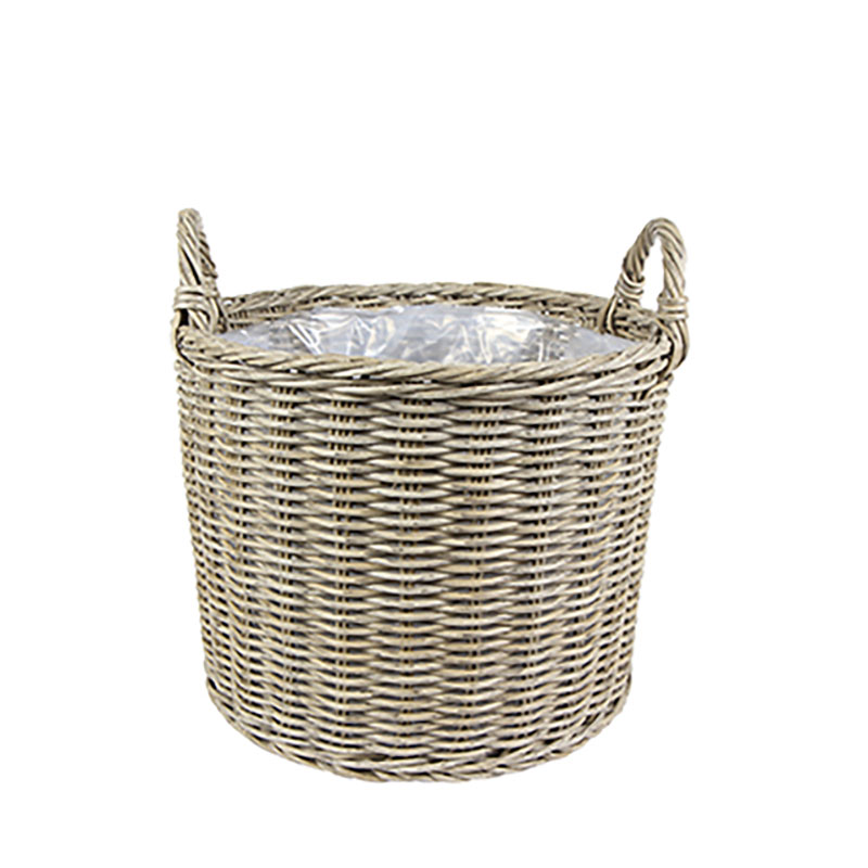 Polyrattan Set of 2 Planters, Natural-2