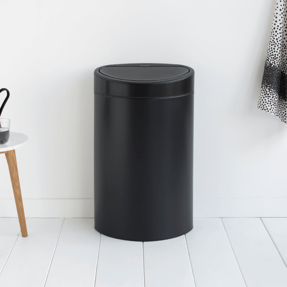 Plastic bucket touch bin, 40 litre, Matt Black-0