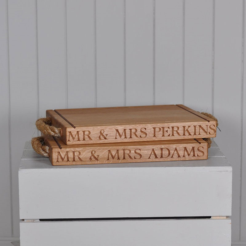 Personalised thin rectangular board with rope handles, 40 x 30 x 3.5cm, Oak-4