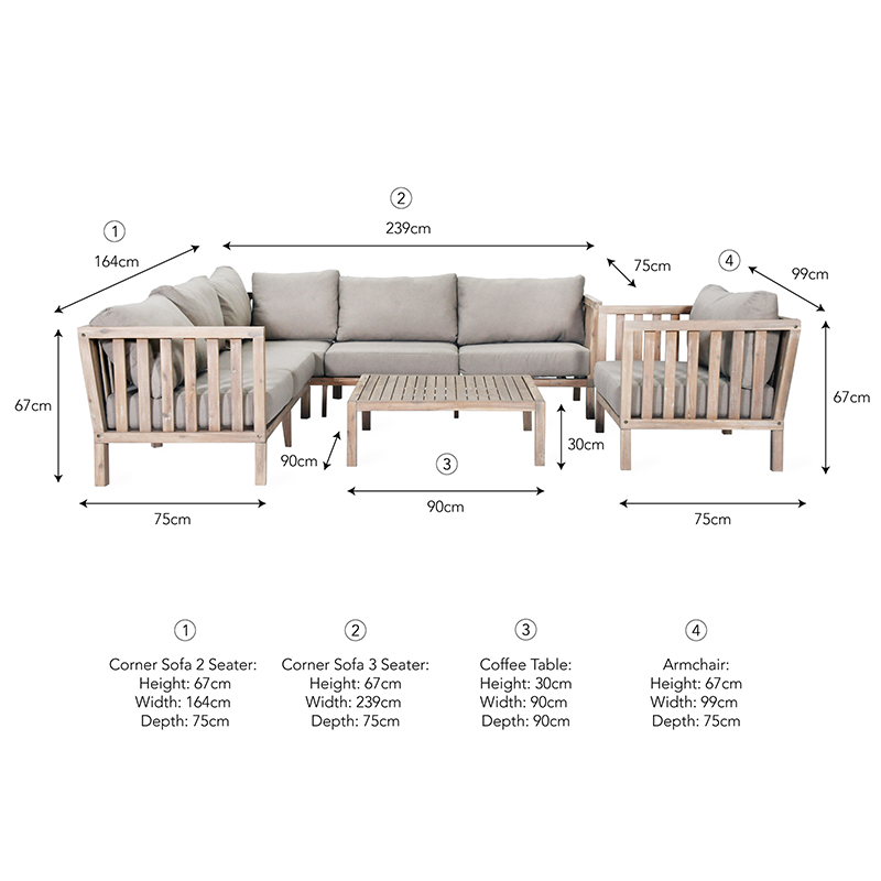 Corner Sofa Set, Porthallow, Acacia Wood-6