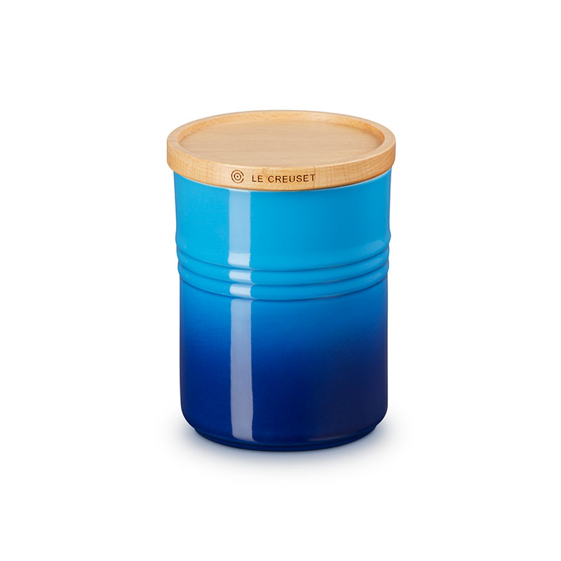 Stoneware Medium Storage Jar with Wooden Lid, Azure-0