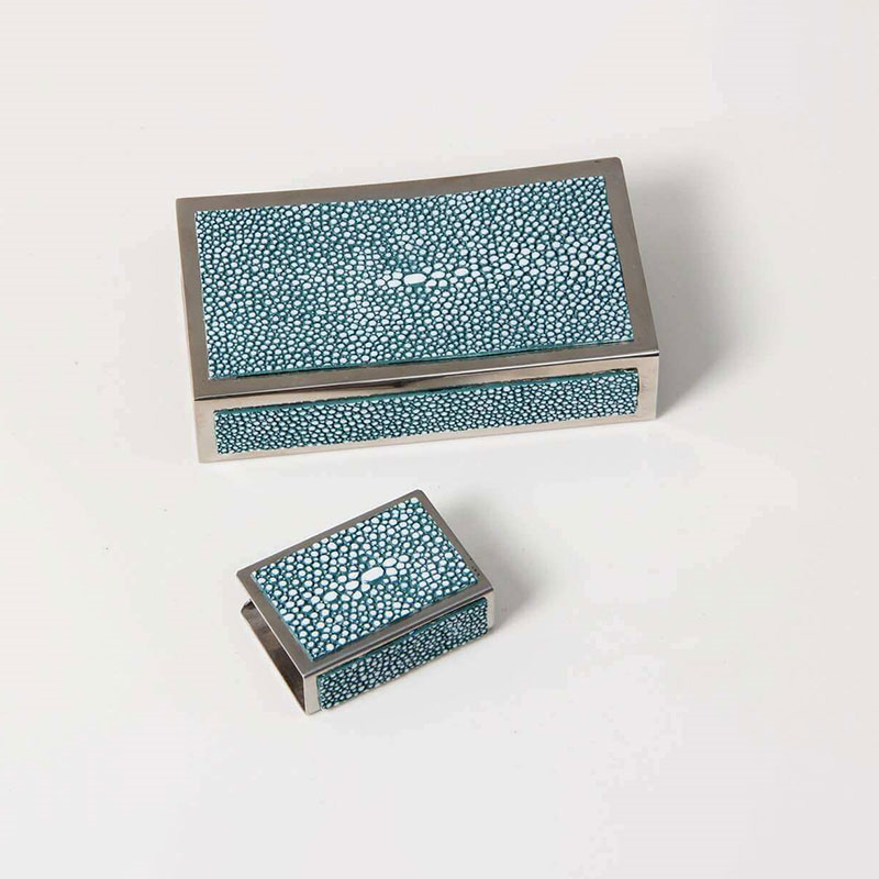 Large Match Box Holder, 13 x 7cm, Teal Shagreen-2