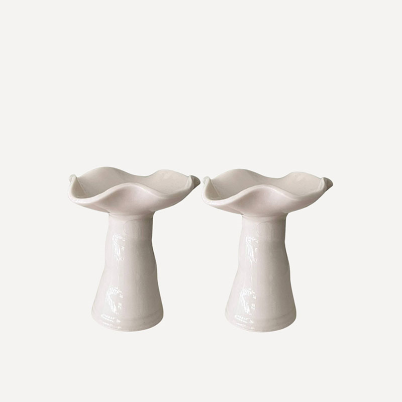 Joanna Ling Pair of Porcelain Wave Top Candleholders, H9cm, White-1