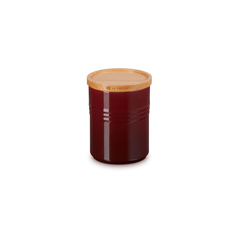 Stoneware Storage Jar with Wooden Lid, Medium, Garnet-0