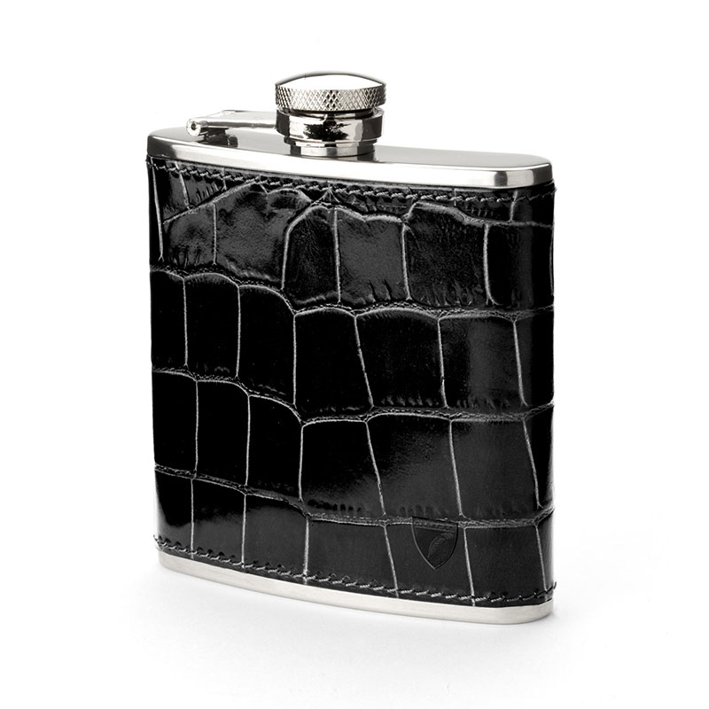 Classic Hip Flask, H11.5 x W9.5cm, Black Croc-1