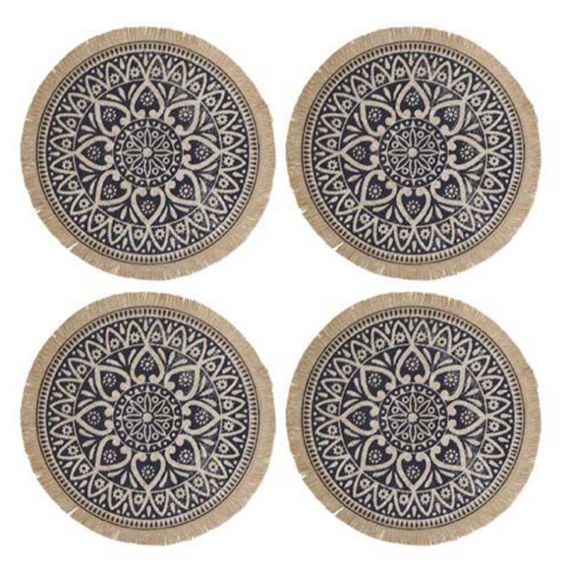 Mandala Woven Set of 4 Placemats, D42cm, Blue-0