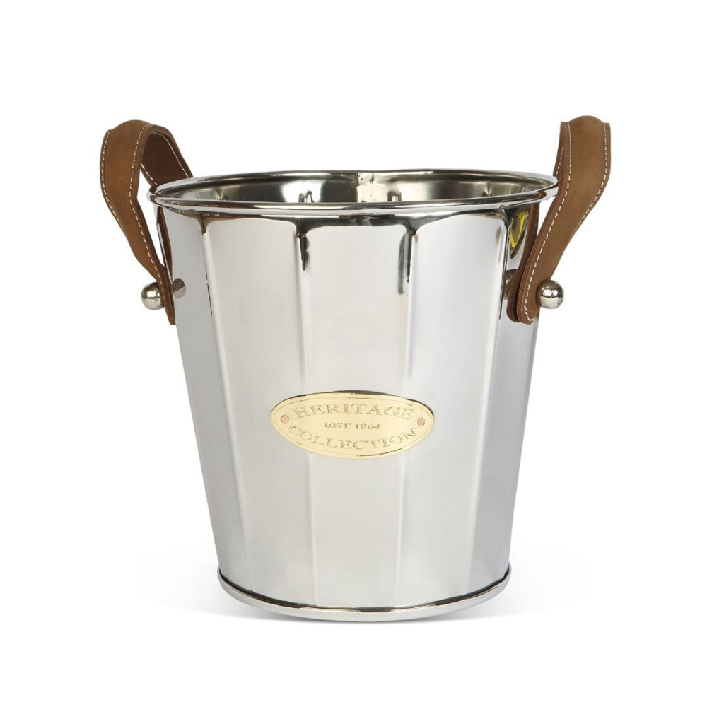 Heritage Wine cooler with leather handle, 22 x 23cm, Stainless Steel, Brass And Leather-0