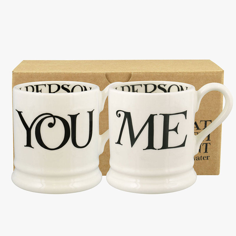 Black Toast Set of 2 You & Me Mugs, 300ml, Cream-1