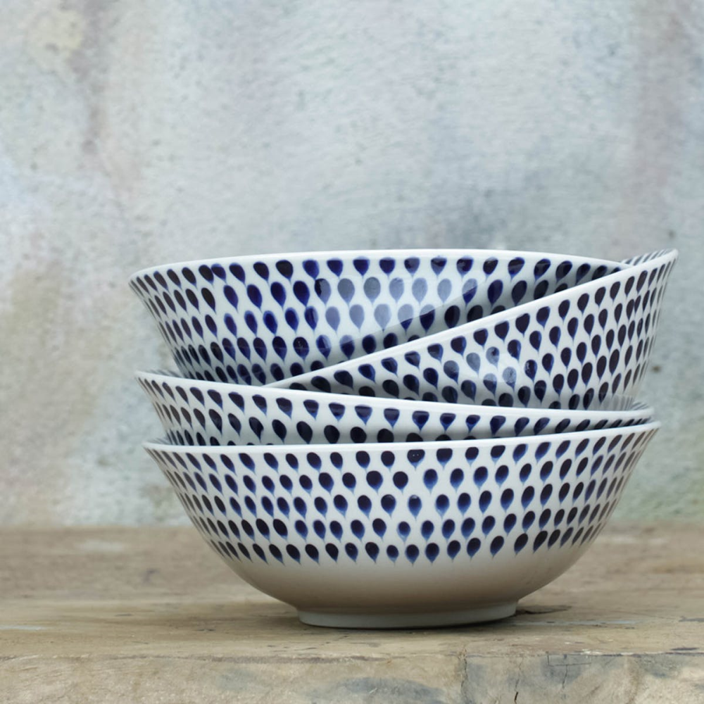 Indigo Drop Cereal Bowl, D17cm, Cream and Indigo-0