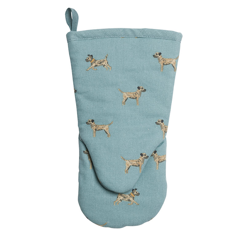 Border Terrier Oven Mitt, Teal, Taupe, Brown-0