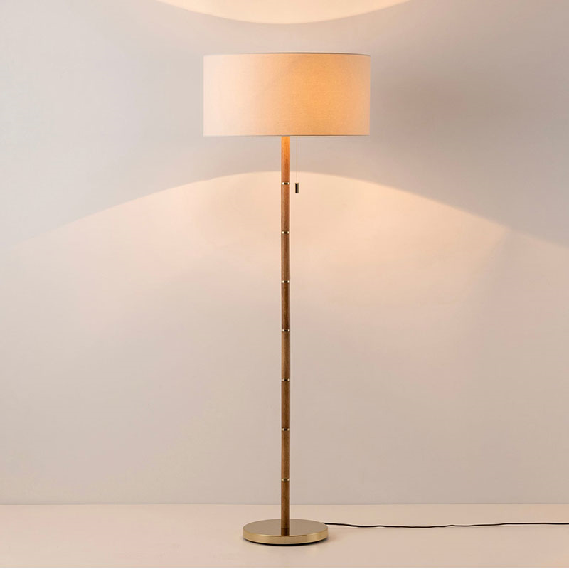 Disk Floor Lamp, H158cm, Brass & Wood-1