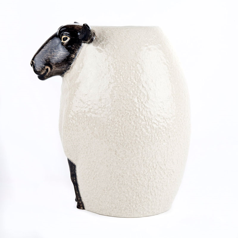 Black Faced Suffolk Sheep Flower Vase, H23cm, Black/White-2