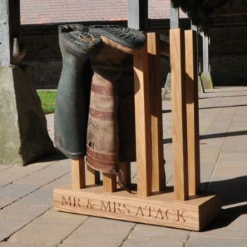 Engraved Welly Rack, Oak, 4 Pairs, All Tall-0